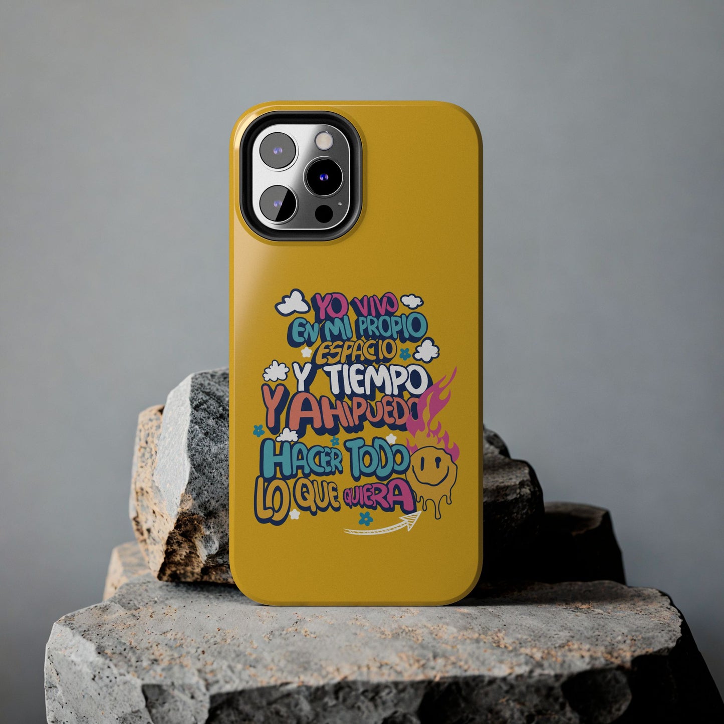 Funda para teléfono "Yo vivo en propio espacio y tiempo" - Amarillo