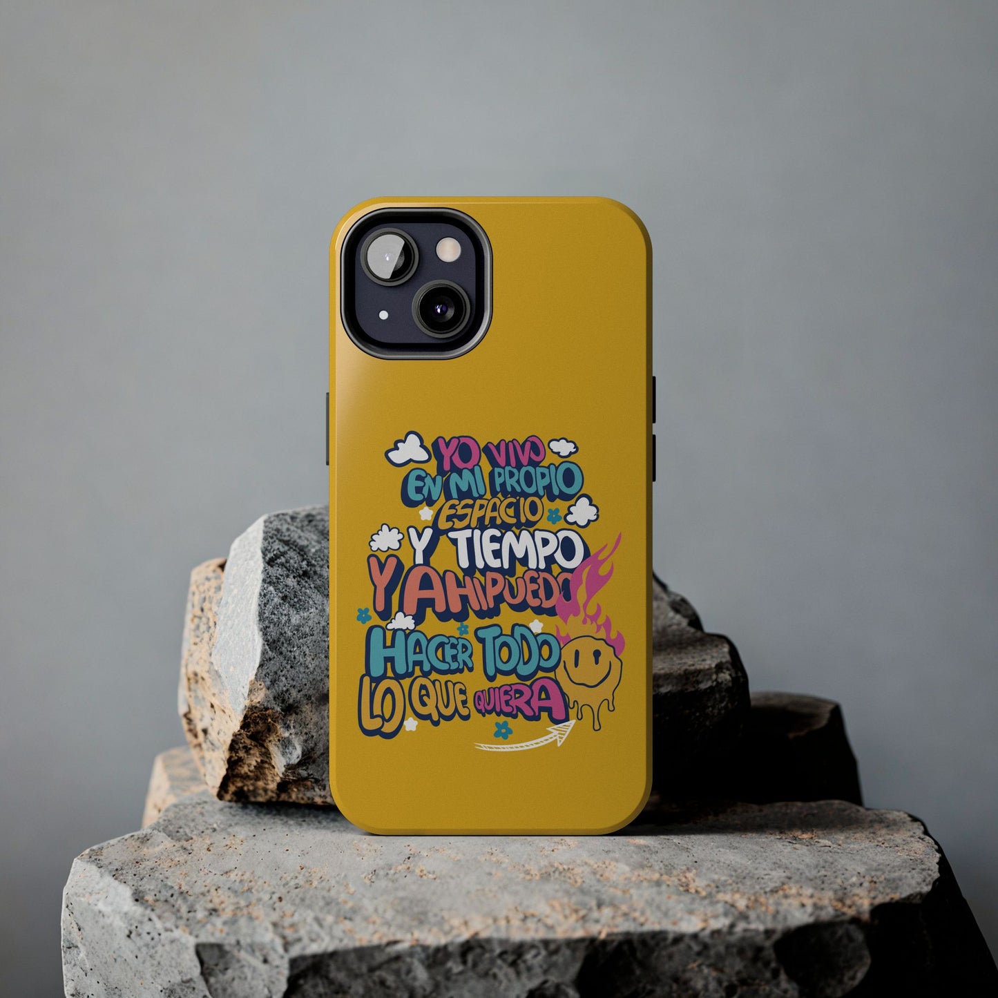 Funda para teléfono "Yo vivo en propio espacio y tiempo" - Amarillo