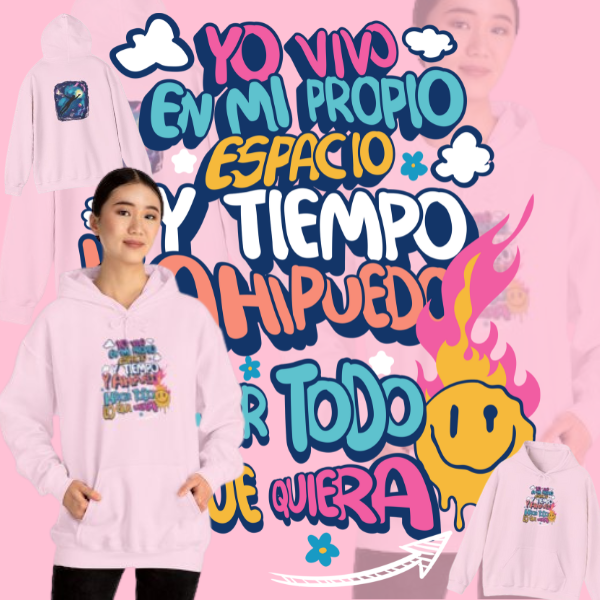 Sudadera con capucha unisex Heavy Blend™ "Yo vivo en mi propio espacio y tiempo" - Celes Manifestación